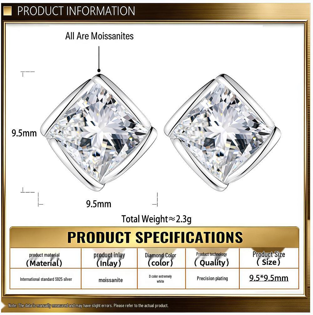 Europäischer Stil S925 Sterling Silber Moissanit Quadratische Ohrstecker