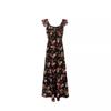 Holiday Style Small Flying Sleeves Slim Floral Dress Summer French Retro High Waist Dress Medium and Long Coffee Break Dress