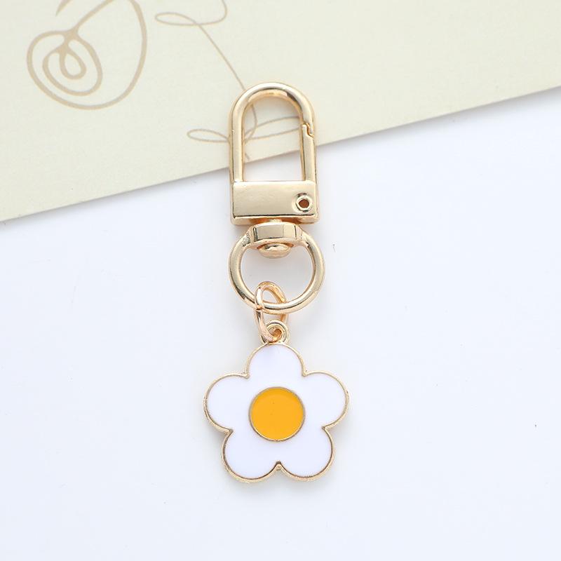 Lovely Sakura Flower Keychain Charm Enamel Pink White Black Women Bag Charms Key Ring Accessories