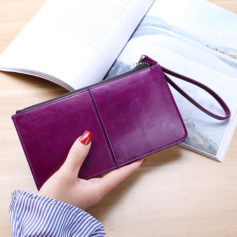 Women's Korean Style Zipper Wallet - Long Clutch with Multi-Card Slots and Wristlet