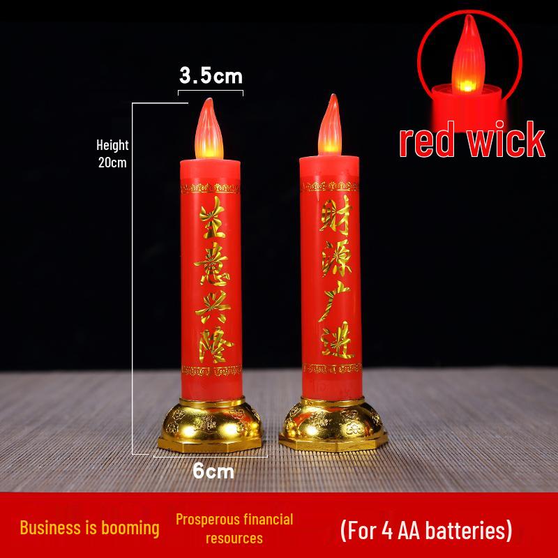 Red LED Battery-Operated Candle for Buddha Offering and God of Wealth Ornament