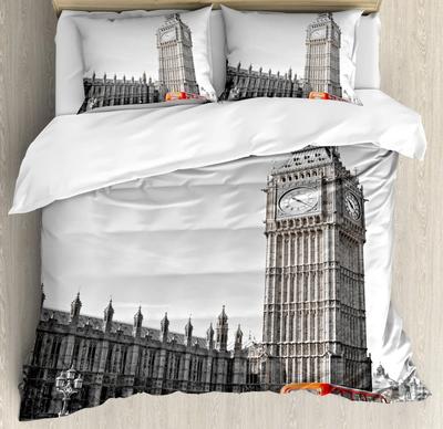 London's Clocks Trams Bridges Bedding Set London Duvet Cover Set London Telephone Booth In The Street Traditional Local Cultural