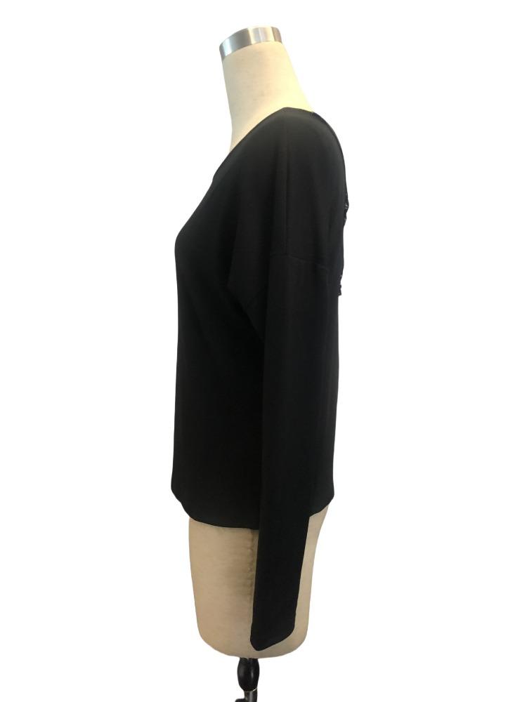 Women's Solid Color Back Splicing Butterfly Flower Rib Long Sleeve T-shirt Tops for Women Versatile Closet Essential Fashion Items Shirt