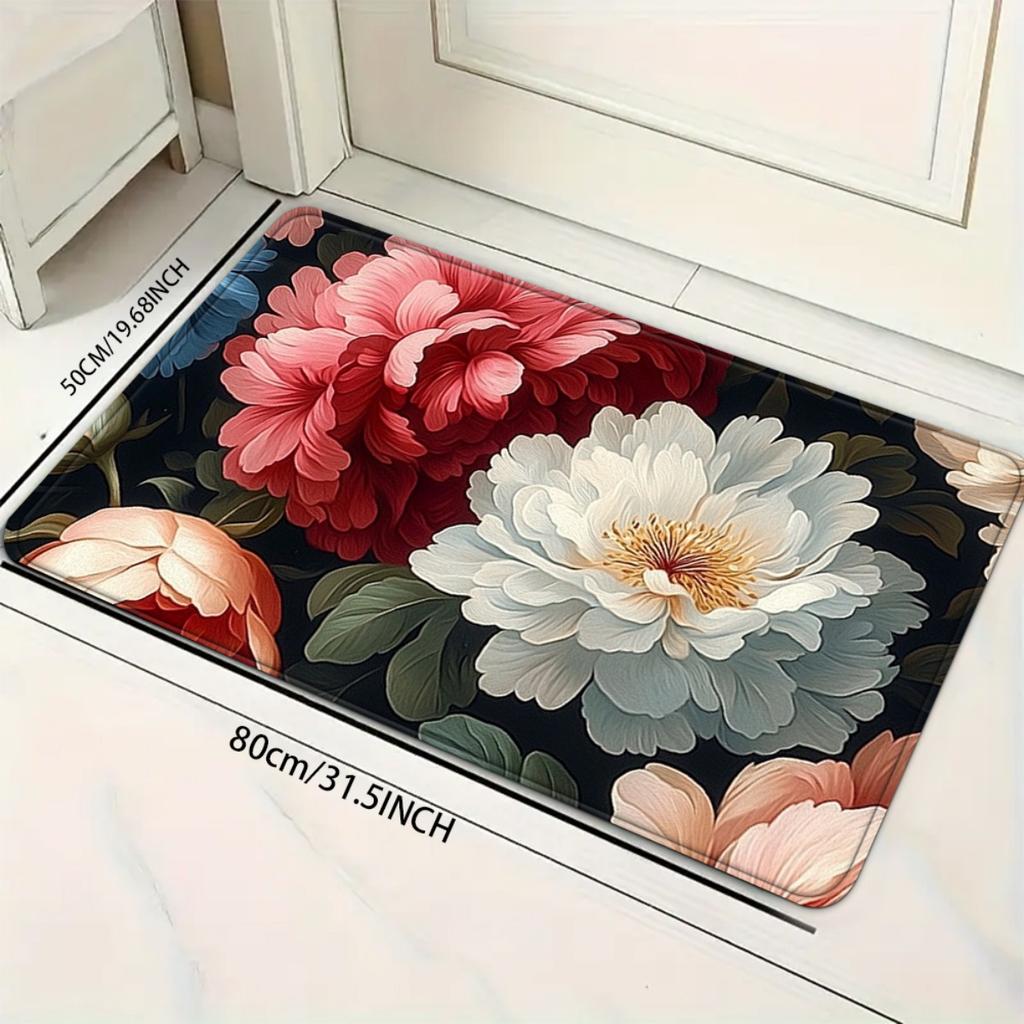 1Pcs Anti Fatigue Kitchen Rugs,   Flowers Print Waterproof Non-Slip Thick Cushioned Kitchen Mat Heavy Duty Comfort Standing Mat for Kitchen
