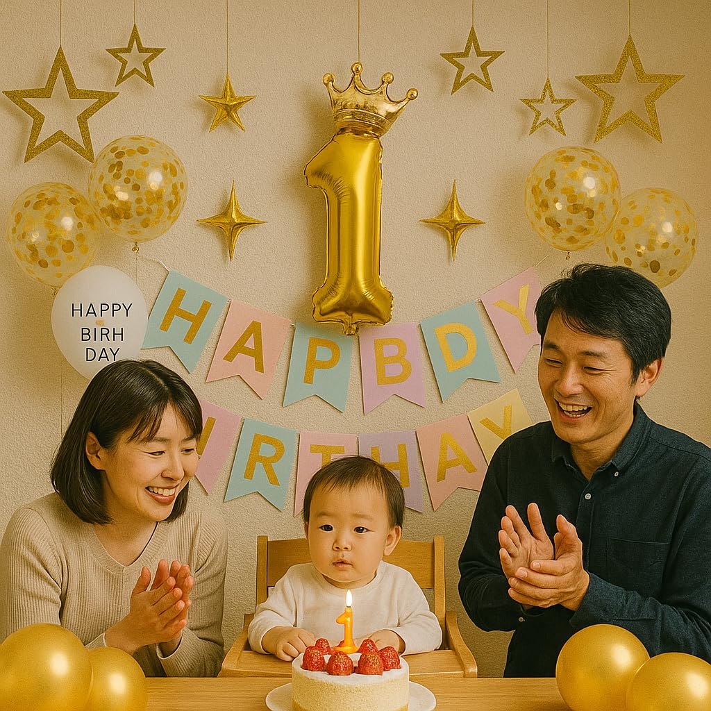 VeoryFly First Birthday Decoration Set Macaron Garland Balloon Crown Party Supplies Gold and Macaron Stylish Cute Ornaments for Boys and Girls