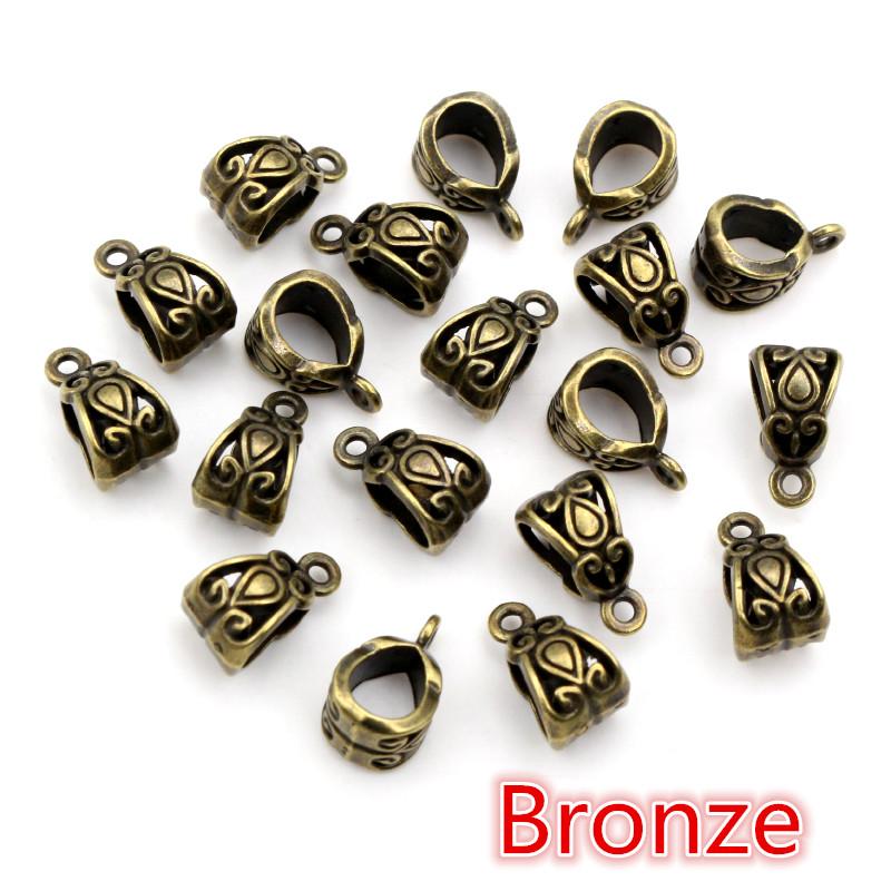 20pcs 13x8x8mm Beads Bails Pendants Jewelry Making DIY Necklace Silver Plated Gold Black Beads Bails Pendants Charm Beads Bails