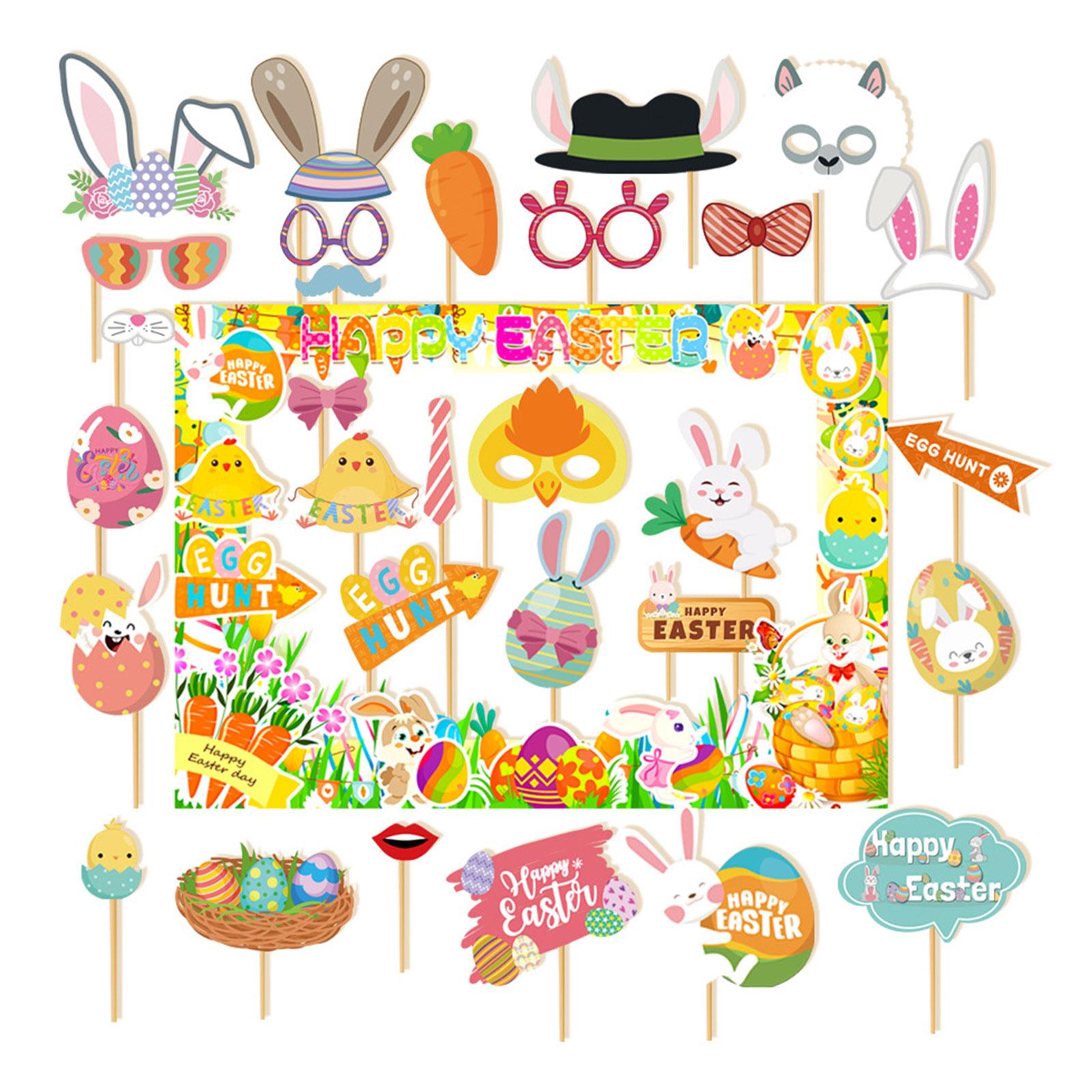 

Colorful Eggs Bunnies Photo Frame with 30Pcs Paper Photography Props for Kid Adult Family Party Festival Celebration 1