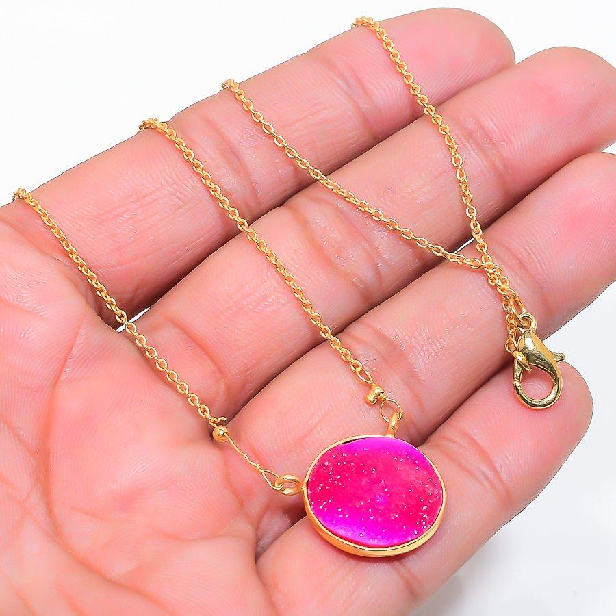 Pink Botswana Druzy Gemstone 925 Sterling Silver Jewelry Necklace 20" GK-7558