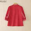 ZANZEA Women Casual Stand Collar Loose 3/4 Sleeve Print Blouse
