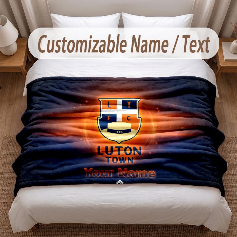 Luton Town Printed Flannel Blanket Custom Name Text Soft Warm Throw For Bedroom Holiday Gift