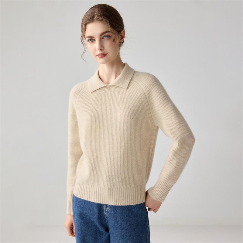 Yuanbao Women's Cashmere Knitwear - Long Sleeve Doll Collar Sweater for a Gentle, Casual Style
