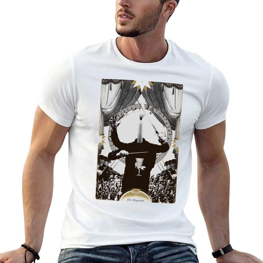 Unisexs Plain White Cotton The Magician Tarot Figure Graphic Tee