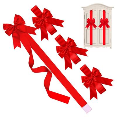 4Pcs Christmas Cabinet Ribbons Bows Large Door Ribbon Bows Holiday Party Supplies