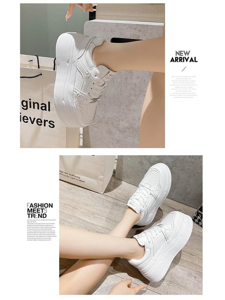Women's White Spring/Summer 2025 Platform Sneakers - Thick-Soled, Height-Increasing, Petite-Friendly Casual Shoes