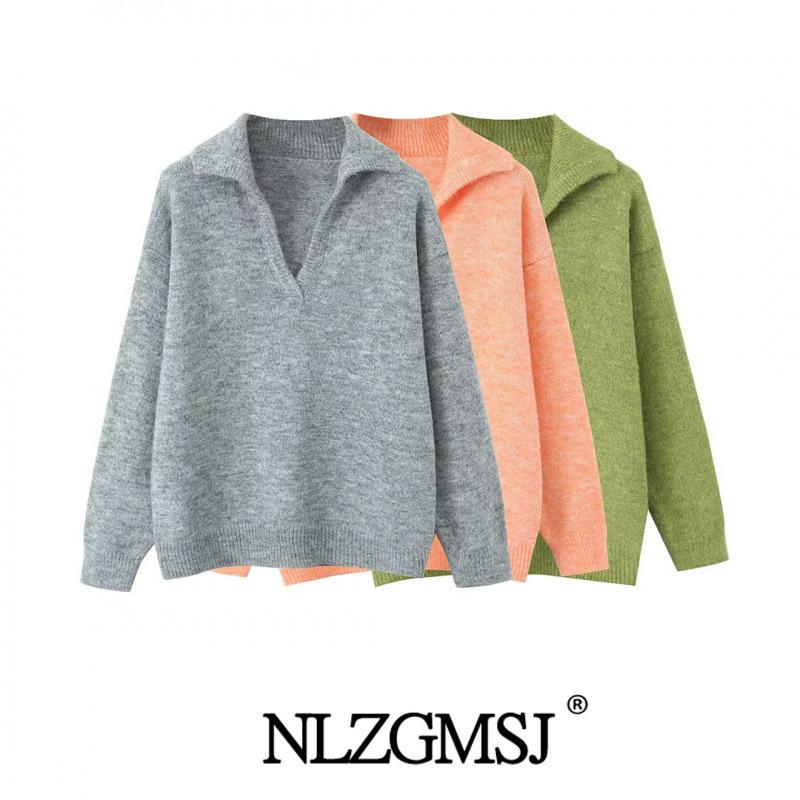 

2025 Winter European & American Style Loose Lapel Pullover Sweater Small сірий колір