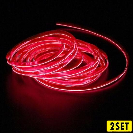 RED EL LED Wire Glow Neon Car Interior Atmosphere Strip Light Vehicle Decor Belt