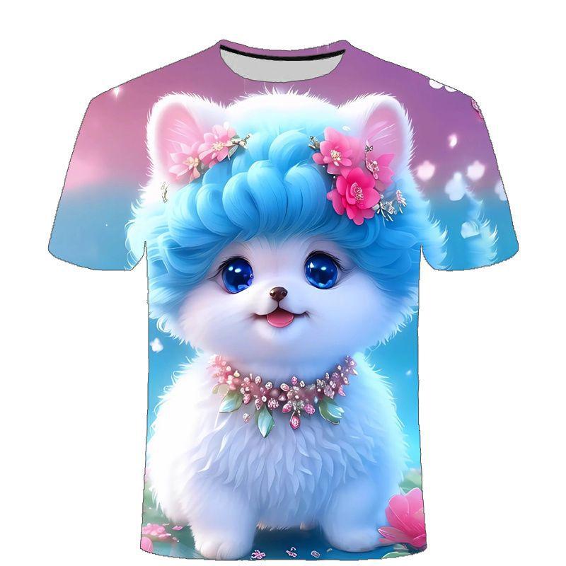 Summer Men's Cute Cat 3D Printed Short Sleeved T-shirt Street Style Urban Fashion Round Neck Top Niche Comfortable Casual Loose Pullover