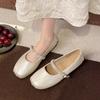 French Flat-bottomed Rhinestone Light-mouth Silver Single Shoes Women's Summer 2025 New Fairy Style with Skirt One-word Mary Jane Shoes