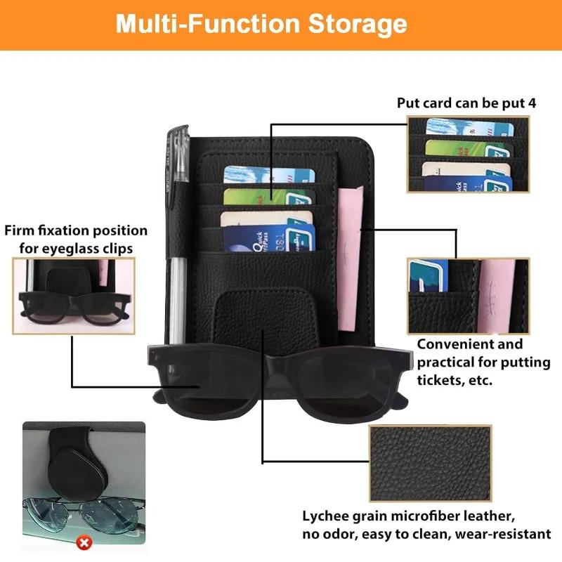Car Sun Visor Storage Supplies Sorting Clip Bill Bank Card ID Card Glasses Change Pen Storage Bag Leather Universal Accessories