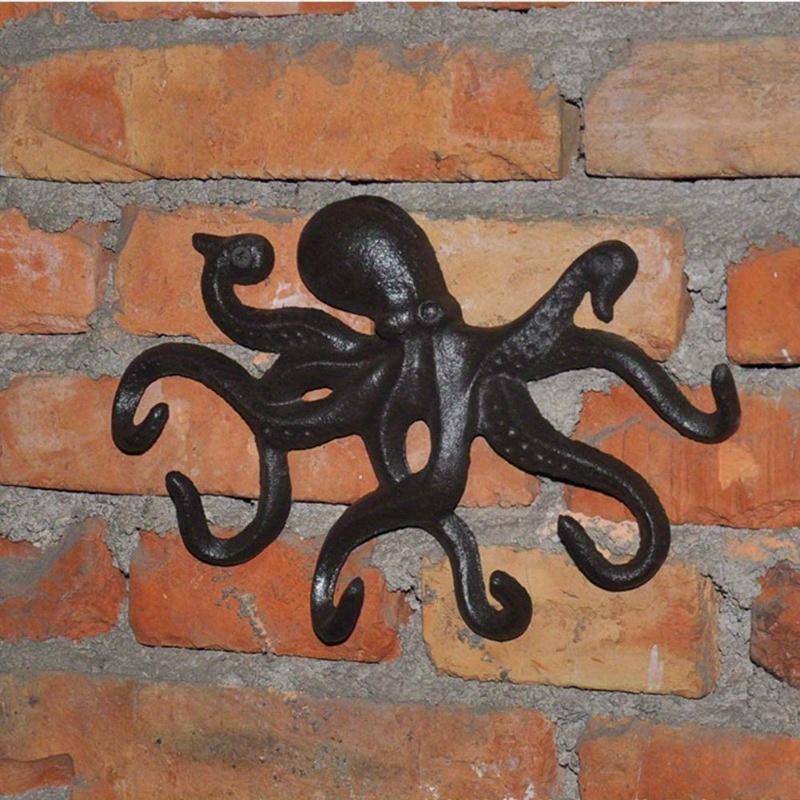 Heavy Duty Octopus Key Holder for Wall Cast Iron Hooks with 6 Tentacles Rustic Decorative Towel Coat Mounted Organizer