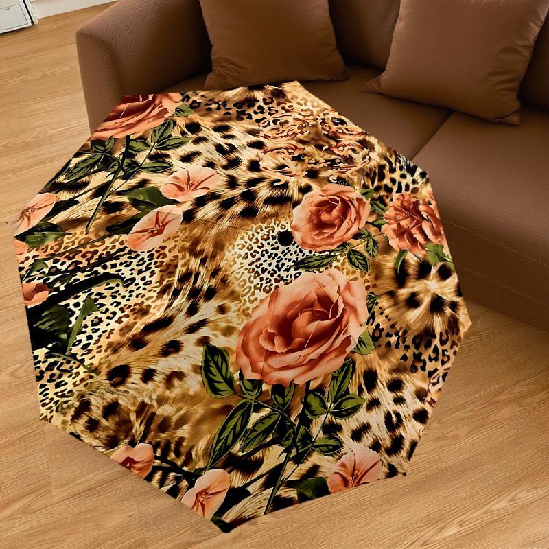 1 Stück Leopardenmuster Blumen Schirm - 8 Rippen verstärkt Tragbar Faltbar Reise Geeignet für alle Jahreszeiten Outdoor Tägliche Nutzung -J0417