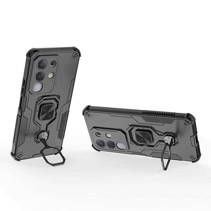 KEYSION Shockproof Armor Case for VIVO Y29 4G Soft Silicone+PC Upright Metal Live Ring Stand Phone Back Cover for VIVO Y29