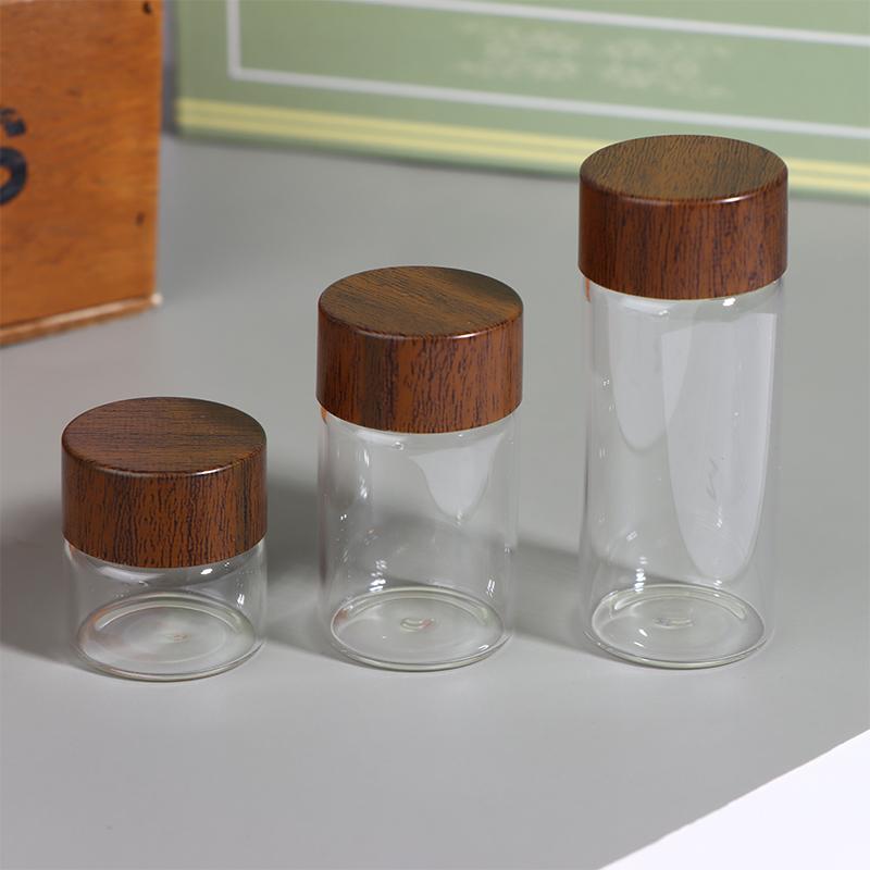 Mini Glass Bottles Airtight Jars for Kitchen Storage Coffee Beans Spices Candy Refillable Portable for Camping Picnic Office