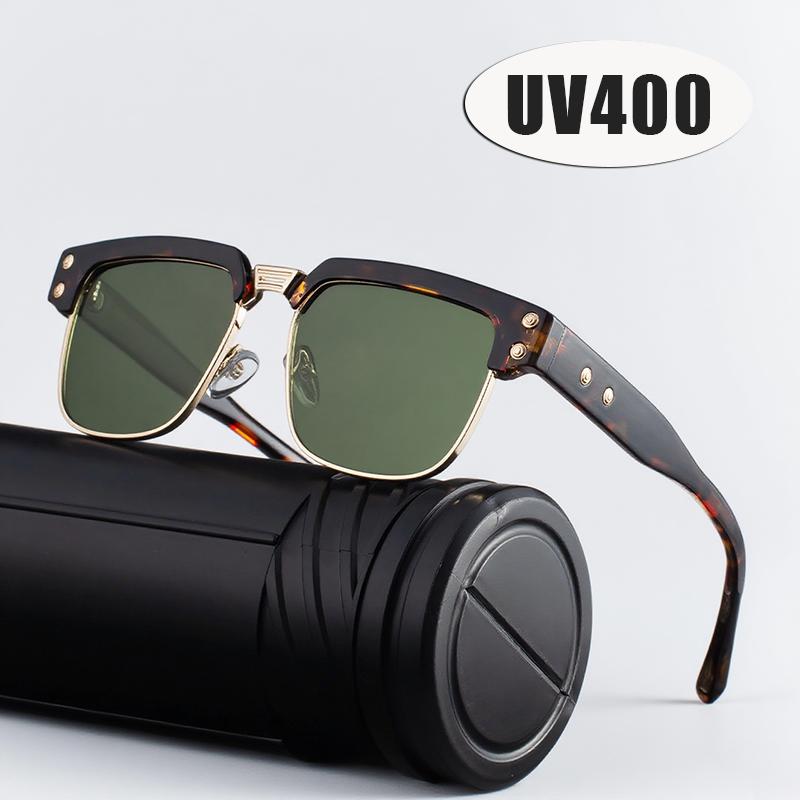 Men Luxury Vintage Punk Metal Sunglasses UV400 Protection Square Frame Fashion Outdoor Driving Shades Classic Brand