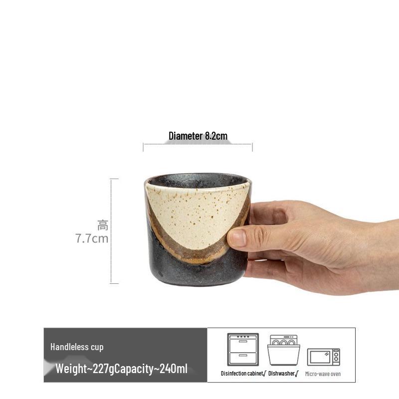 Vintage-Style Ceramic Handleless Teacup Set – Japanese-Inspired Rustic Coffee & Water Cups