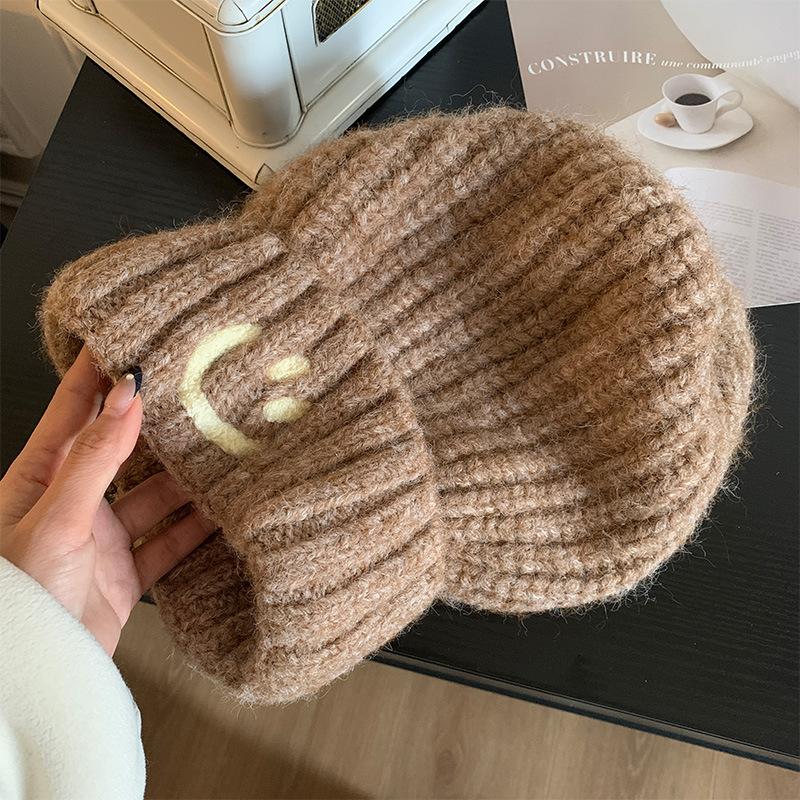 Forest recommended smiley face wool stacking hat big head circumference autumn and winter wind simple warm knitted wool hat