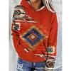Womens Winter Hooded Sweatshirt Ethnic Print Loose Fit Long Sleeve Pullover Casual Oversized Top