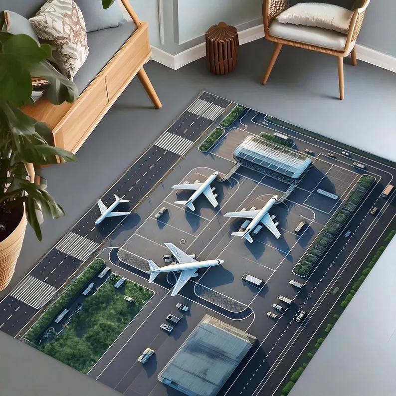 Runway Rug Airport Rug Plane Game Area Mat Aviation Rug Kids Room Decor For Childs Gift For Boys Girls Personalized Cool Gifts