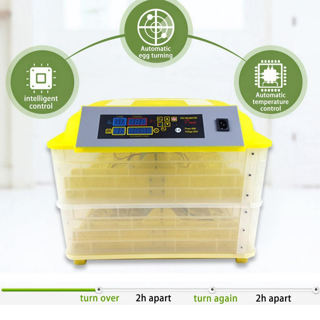 220V 96 Eggs Incubator Double Layers Full Automatic Hatching Machine for Chicken Duck Smart Control +12V LCD Display 58x54x35cm