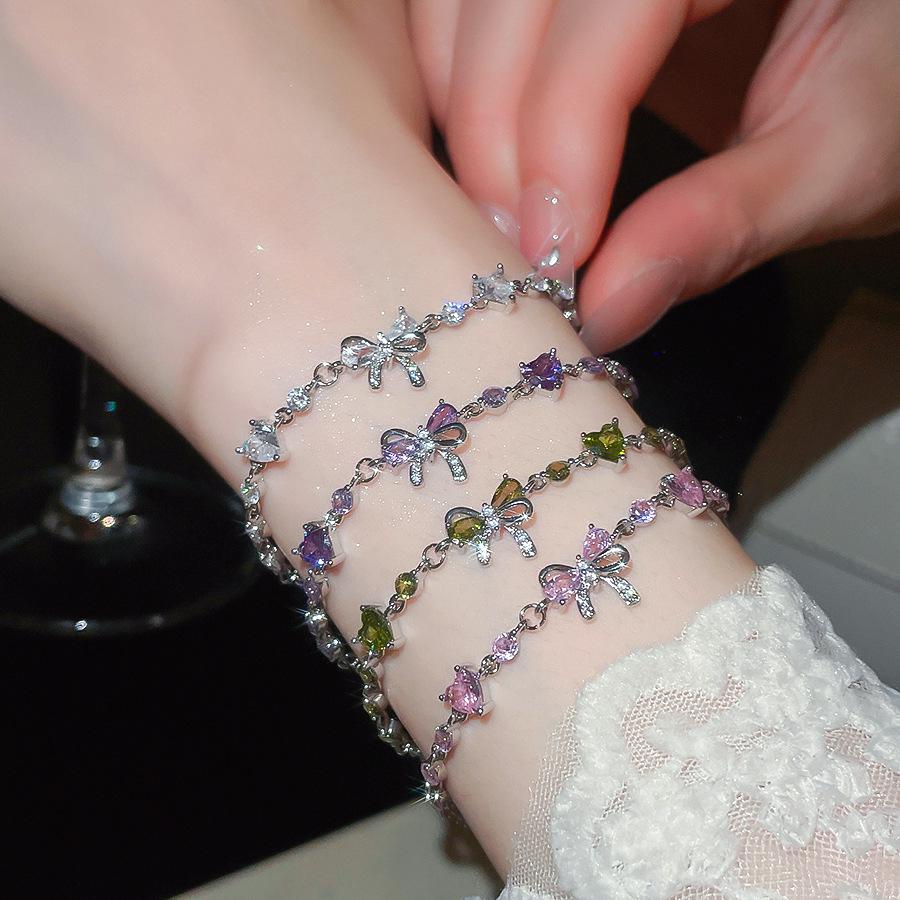 Exquisite Zirconia Bow Heart Bracelet: High-End, Versatile, Dopamine Sparkle for Women