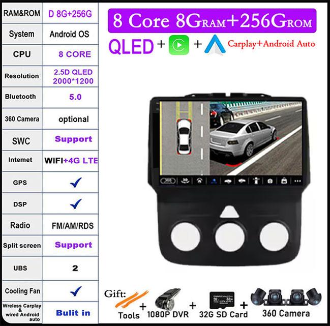 Wireless CarPlay Android 14 Radio For Dodge RAN 1500 2500 3500 2013-2018 GPS Navigation Stereo Car Intelligent Systems 4G WIFI