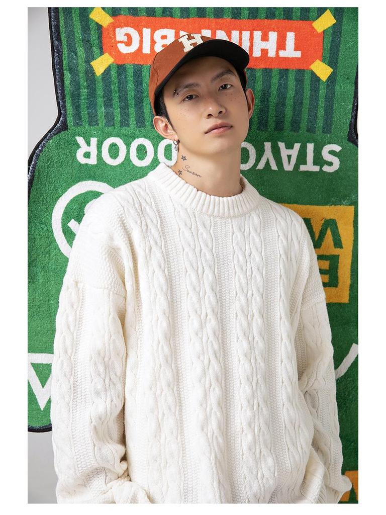 Hanlu Unisex Retro Japanese Round Neck Sweater - Autumn/Winter Loose Knit