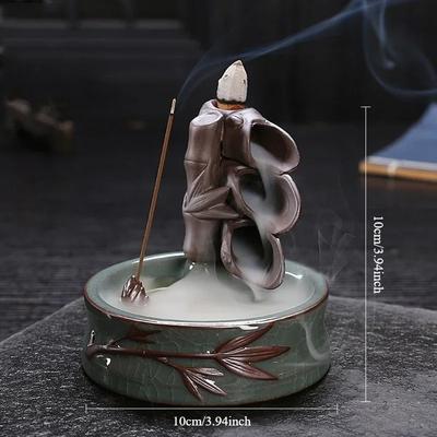 1pc,Creative Bamboo Ceramic Backflow Incense Burner Ashtray Good Luck Decoration Stick Incense Holder (Without Incense)