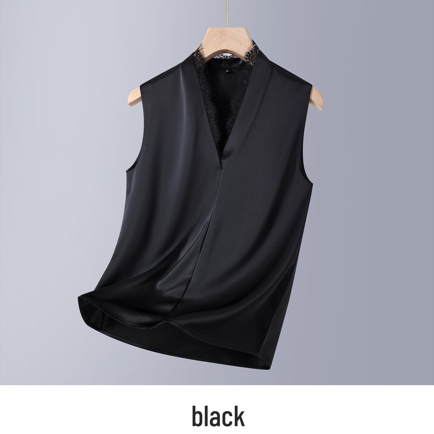 

Women s Black V-Neck Chiffon Camisole Top - 2026 Summer Style, Sleeveless Base Layer 2XL чорний