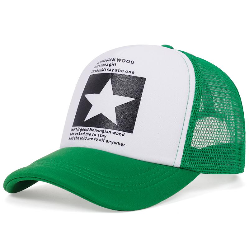 New Fashion Five Pointed Star Pattern Printed Trendy Men's and Women's Universal Hip Hop Mesh Breathable Baseball Hat Truck Caps