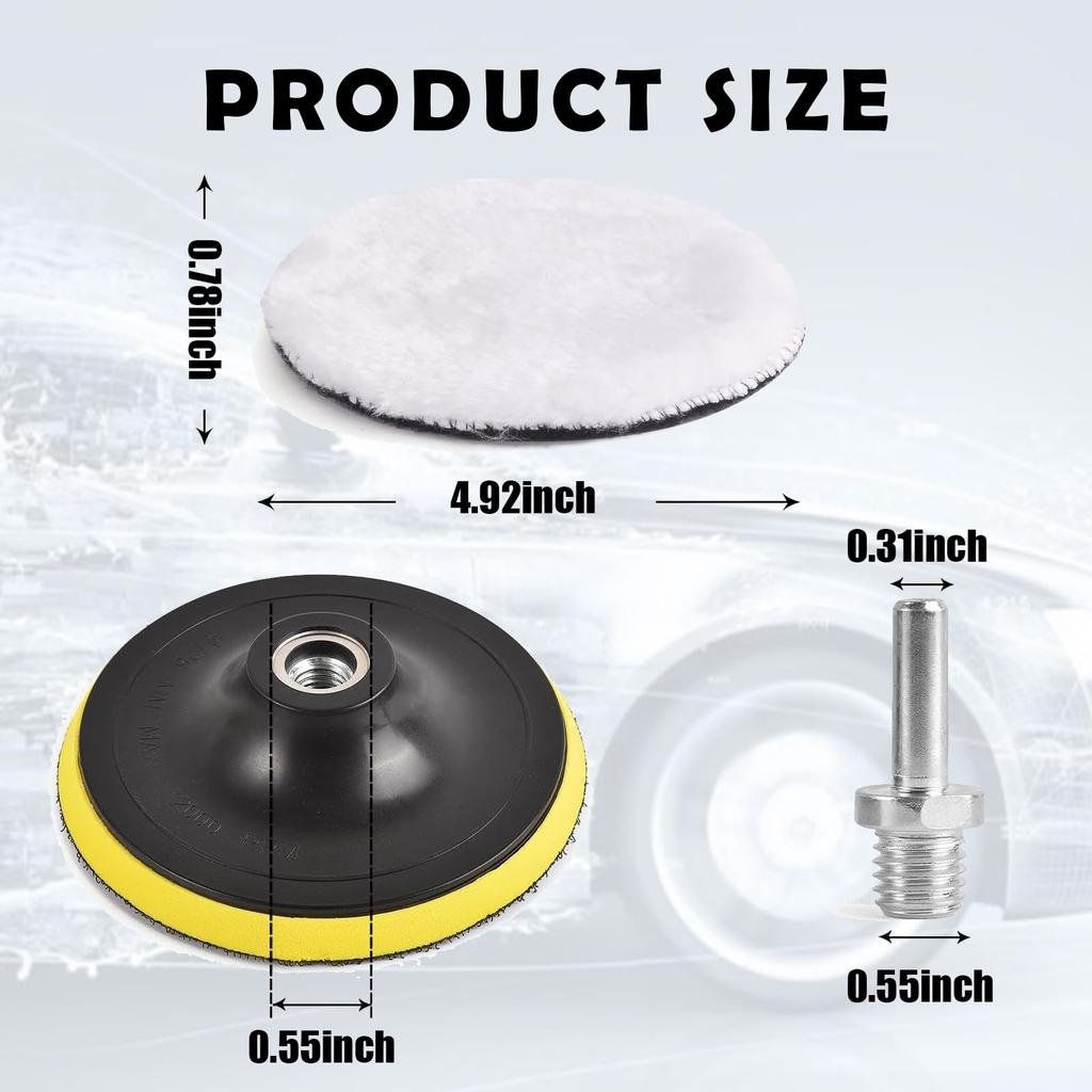 GKmow Car Polisher Buffer Drill Polishing Pad Set 4.95" Imitation Wool Fiber Polishing