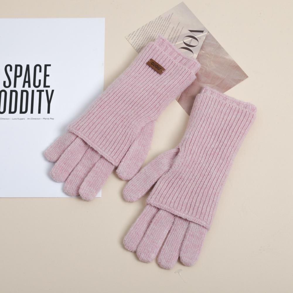 Knitted Wool Finger exposed Touch Screen Five finger Gloves for Women In Autumn and Winter Warmth Plus Velvet Thickening Riding Bike To Prevent Cold