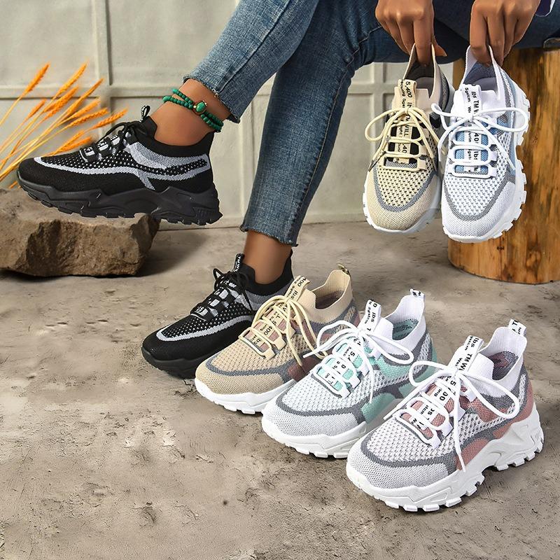 Shoes Women's Fashion Single Shoes Autumn New Casual Shoes Soft Sole Lightweight Dad Shoes Women's Shoes Flying Woven Breathable Mesh Shoes