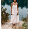 Summer New Product Women's Clothes Round Neck A- Line Hem Contrast Color Trim Sling Midi Skirt Dress 8214393