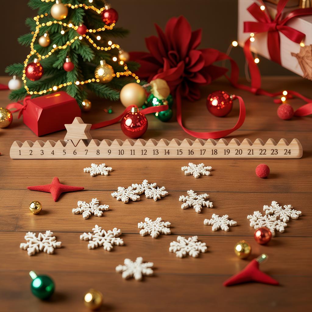 1pc Rustic Wooden Christmas Countdown Calendar with Stars, Farmhouse Style Holiday Decor, Artificial Wood Advent Calendar