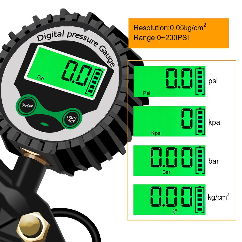 Inflation Monitoring Manometer LED Backlight Vehicle Tester Car EU Tire Air Pressure Inflator Gauge Digital LCD Display