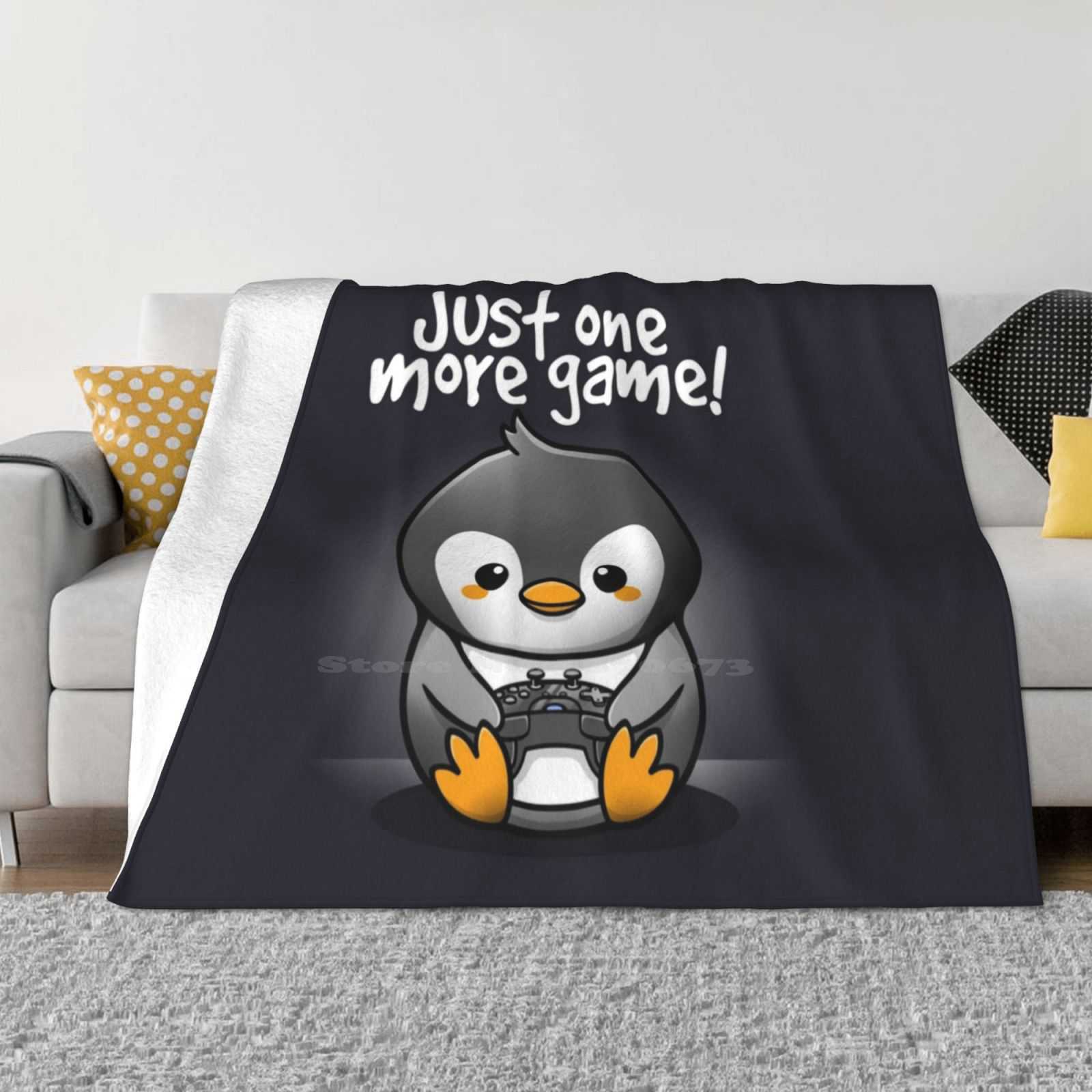 Pengin Just One More Game Soft Warm Blanket Sofa/Bed/Travel Love Gifts Kawaii Cute Humor Pun Just One More Game Five More 30x40in