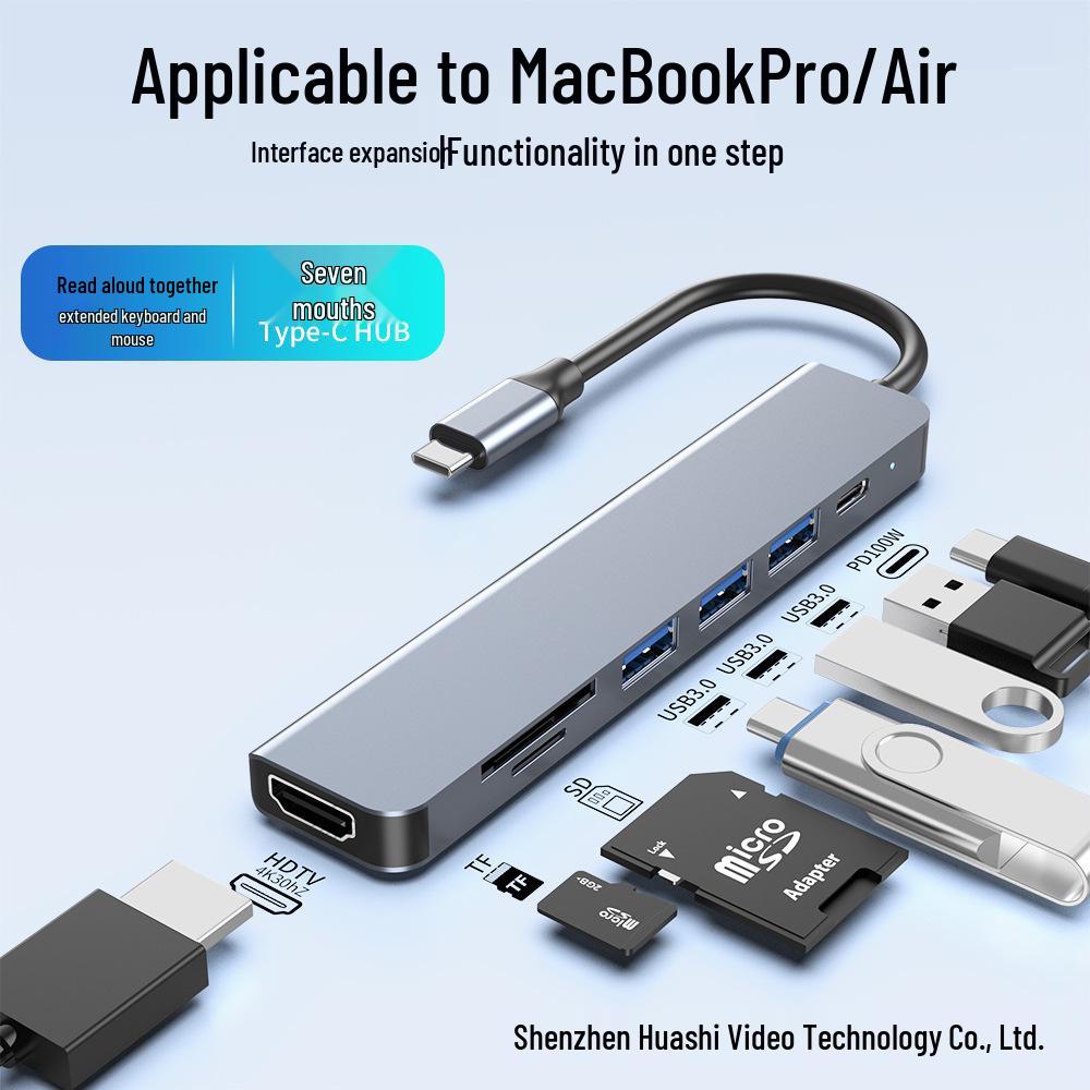 7-in-1 Type-C Docking Station with 4K HDMI Mirroring, Multi-Port HUB, and PD Charging