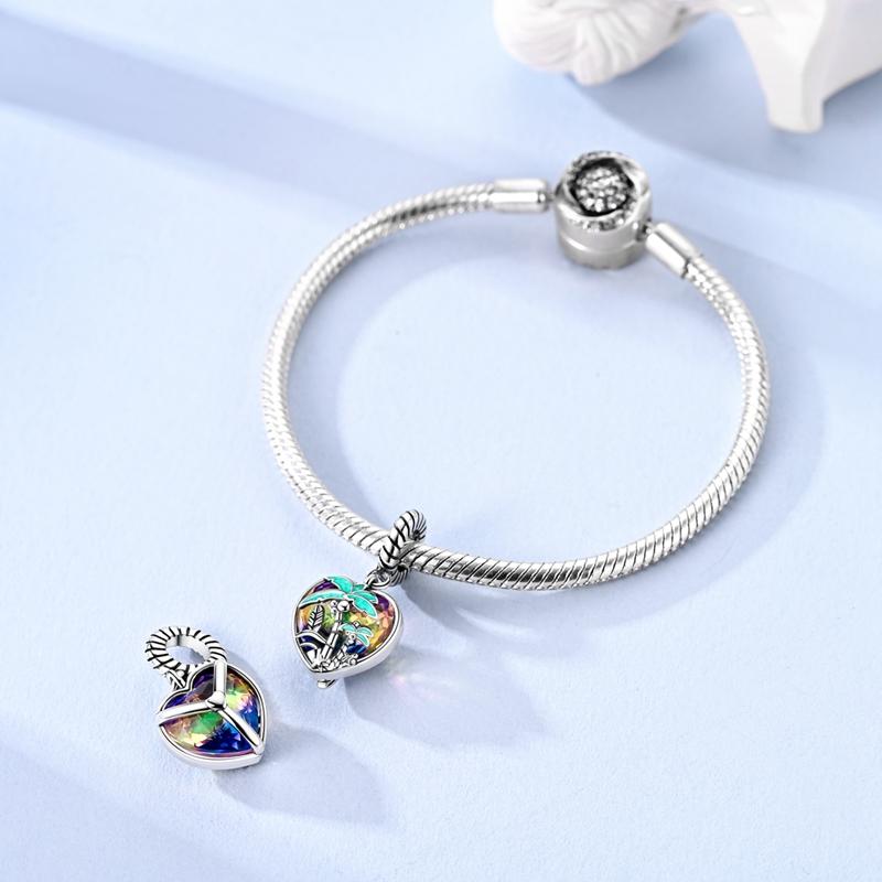 Copper Setting Sun Coconut Tree Charms Beads Fit Original Bracelet Making Gift For Woman Jewelry Diy Pendant