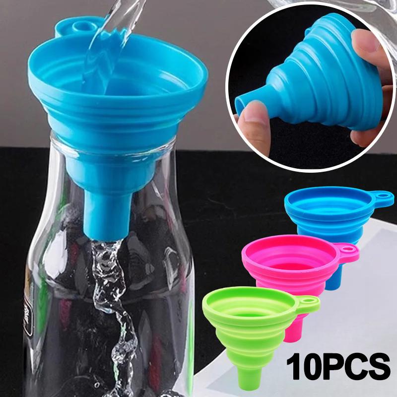 10Pcs Foldable Car Engine Funnel Silicone Liquid Funnel Washer Fluid Change Portable Car Engine Oil Change Funnel Car Accessories
