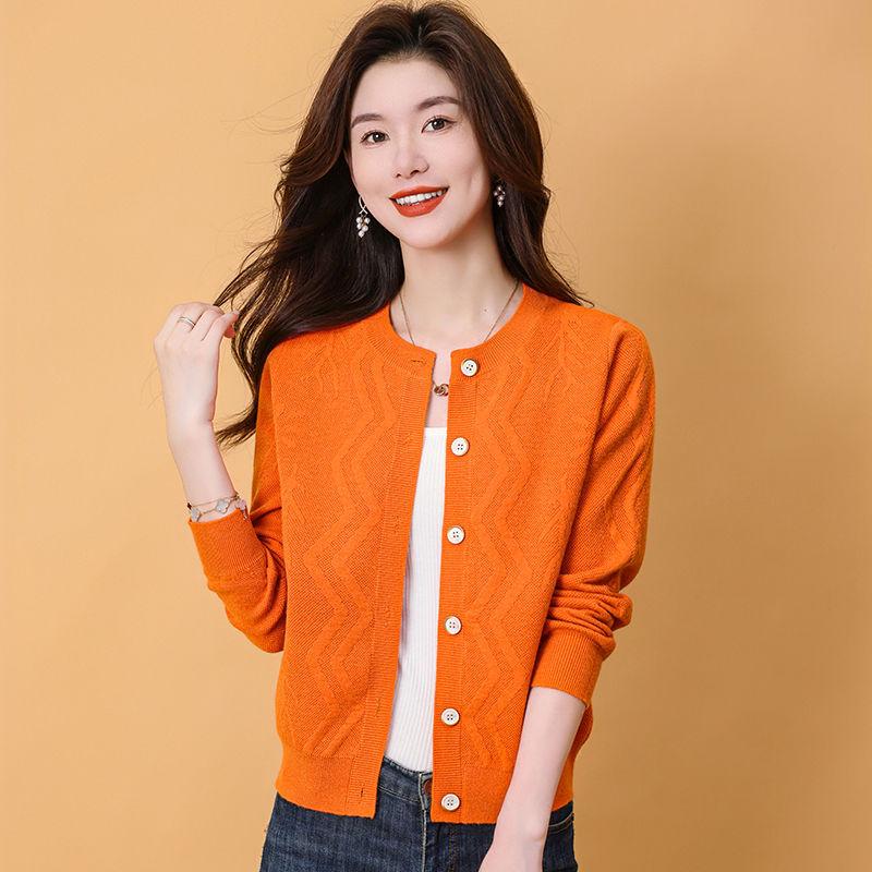 

New Autumn Coat Thin Round Neck Top Small Fragrant Wool Knitted Cardigan Spring and Autumn Sweater Cardigan